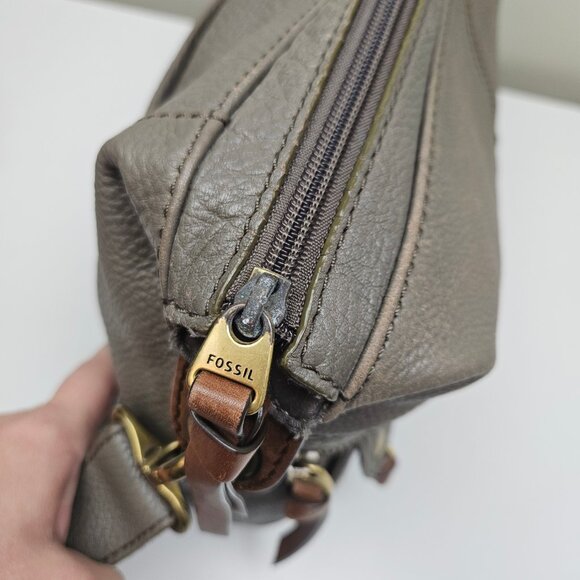 Fossil Morgan Crossbody Purse Shoulder Bag Grey Leather Tote - Picture 7 of 15